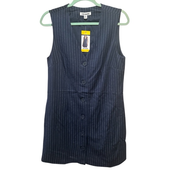 Steve Madden Navy Pinstripe Sleeveless Vest Dress NWT Size M - Picture 4 of 9